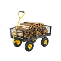 AetherLove 900 Lbs Steel Garden Cart, Heavy Duty Garden Wagon Cart Pullable on Wheels, Metal Yard Utility Wagon Carts with 10" All Terrain Tires, Mesh Removable Sides and 180°Rotating Handle