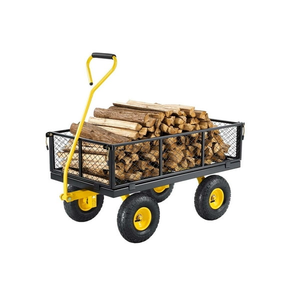 AetherLove 900 Lbs Steel Garden Cart, Heavy Duty Garden Wagon Cart Pullable on Wheels, Metal Yard Utility Wagon Carts with 10" All Terrain Tires, Mesh Removable Sides and 180°Rotating Handle