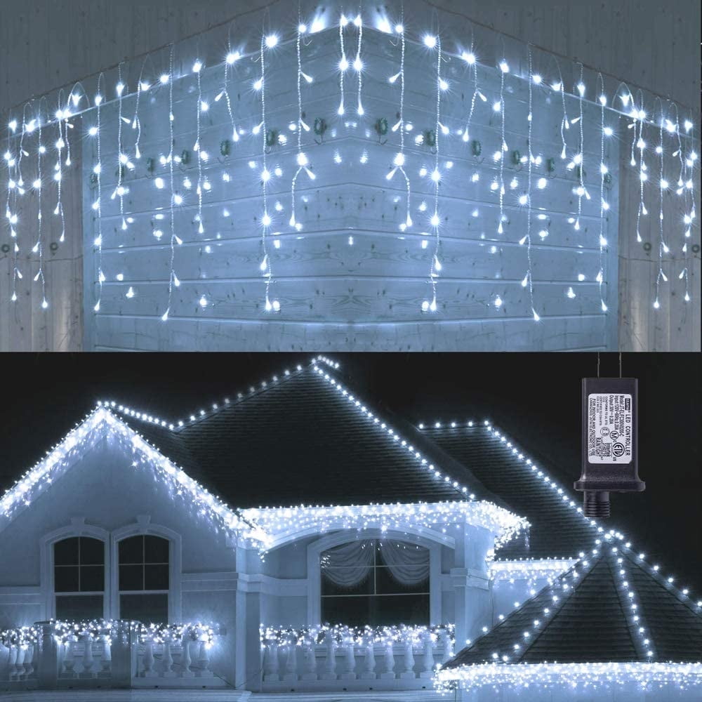 Toodour Christmas Icicle Lights, 29.5ft 360 LED Icicle Christmas Lights with 8 Modes, 60 Drops Fairy Twinkle Lights Outdoor for Holiday, Party, Wedding Decorations (White)
