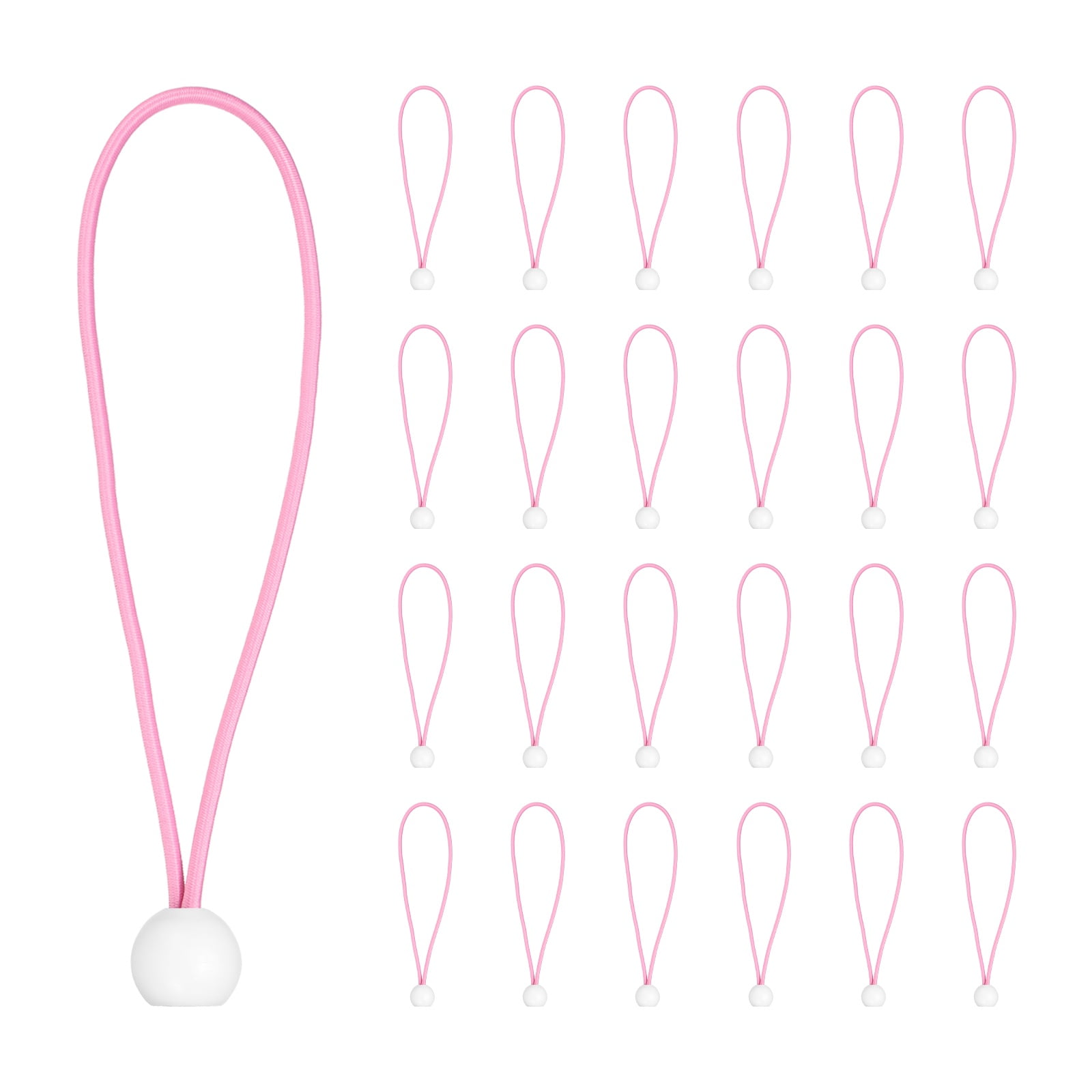 Uxcell Ball Cords (8 Inch Pink) (25 Pack) Polyester White Ball Bungee Cords Heavy Duty Tie Downs Cord Suit for Shelter Gazebo Camping Tent Cargo Holding