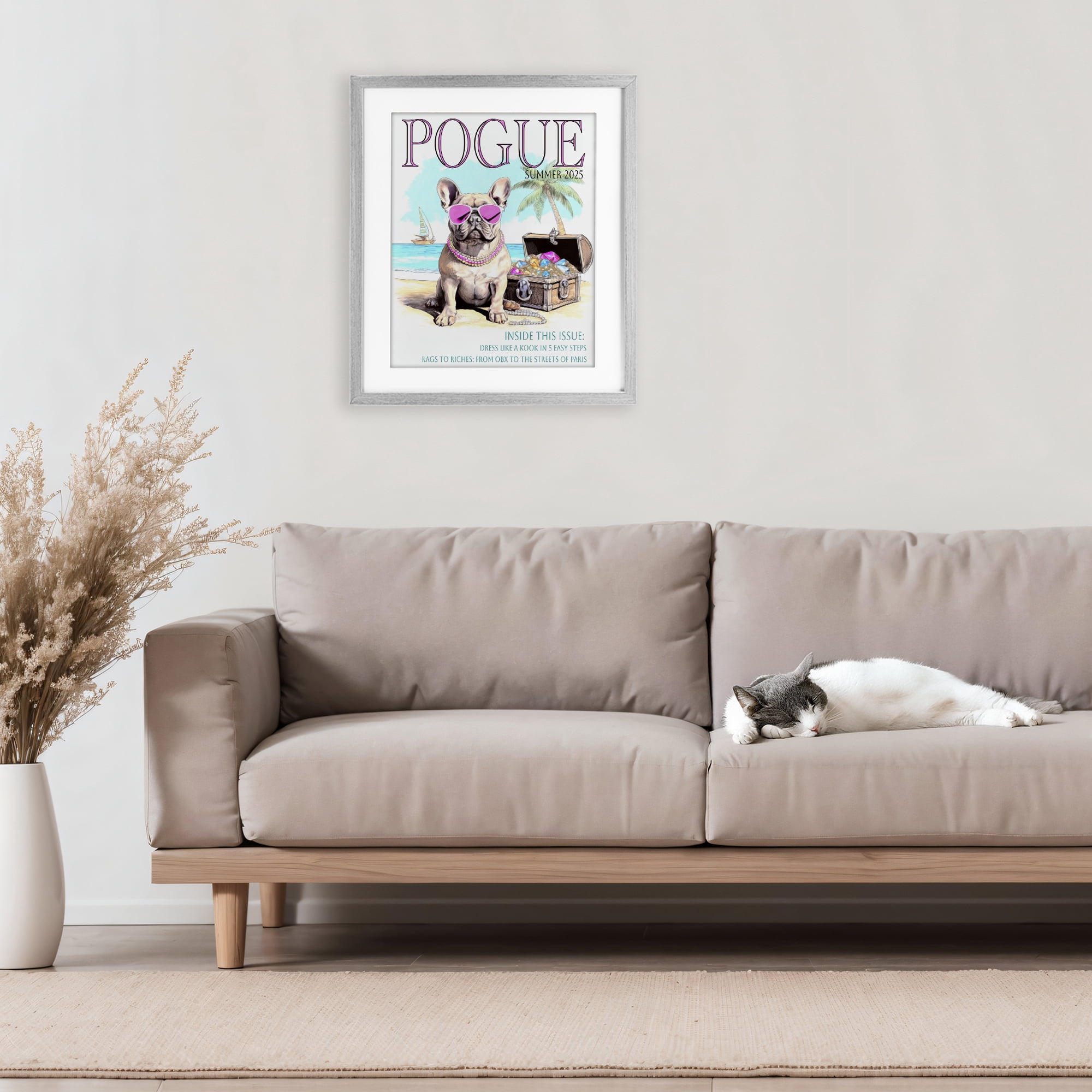 Stupell Industries Pogue Summer Dog Fashion Gray Framed Print Under Glass, design by Grotto Studios