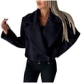 thumbnail image 7 of ZQUUVOU Women's Cropped Fleece Coat Notch Lapel Fall Winter Button Down Jacket Long Sleeve Plain Color Outerwear Black, 7 of 7