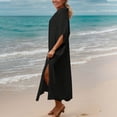 thumbnail image 6 of Mifsaly Button Down Shirt Dresses Women Collared Short Sleeve Midi Kaftan Dress Lightweight Beach Vacation Boho Linen Sundresses Free Size, 6 of 9