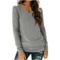 thumbnail image 2 of BiZtdJrK U Neck T Shirts for Women Long Sleeve Solid Casual Tee Tops Buttery Soft Loose Fit Loungewear T Shir Gray L, 2 of 10