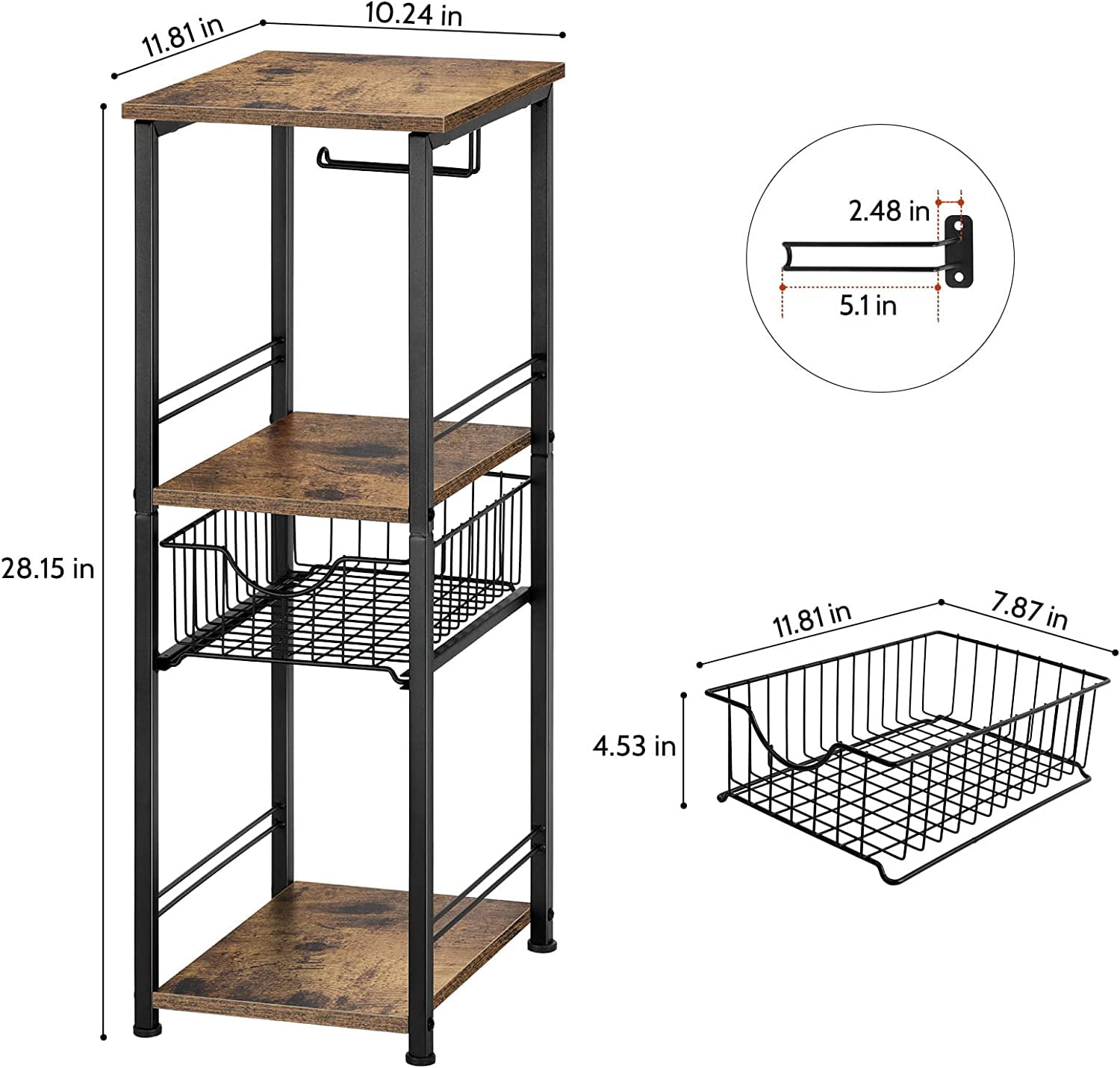 Freestanding Bathroom Shelf with Drawer Toilet Paper Storage Stand Organizer, Black