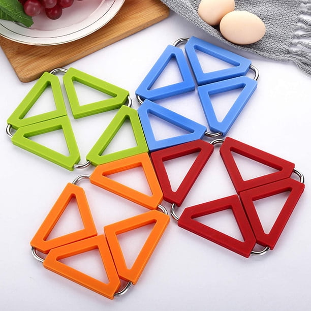 Juego de 5 alfombrillas de silicona, soporte extensible para ollas calientes con marco de acero inoxidable para el hogar, cocina, posavasos aislados resistentes al calor para almohadillas calient