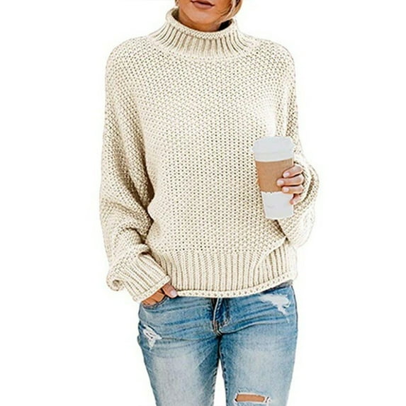 KZKR Womens Turtleneck Oversized Sweaters Batwing Long Sleeve Pullover Loose Chunky Knit Jumper
