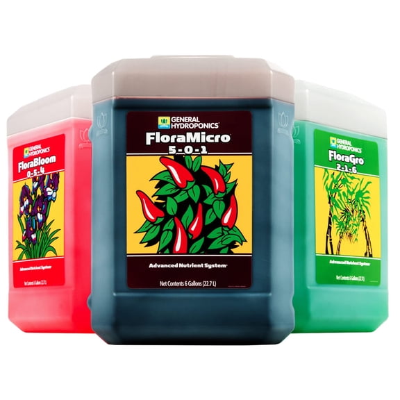 General Hydroponics Flora Series Hydroponic Nutrient Fertilizers, 6 gal. with Essential Nutrients (3 Pack)