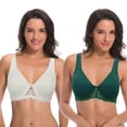 thumbnail image 1 of Curve Muse Women's Plus Size Unlined Underwire Lace Bra with Cushion Straps-2PK-Cream,Dark Green-46DDDD, 1 of 7