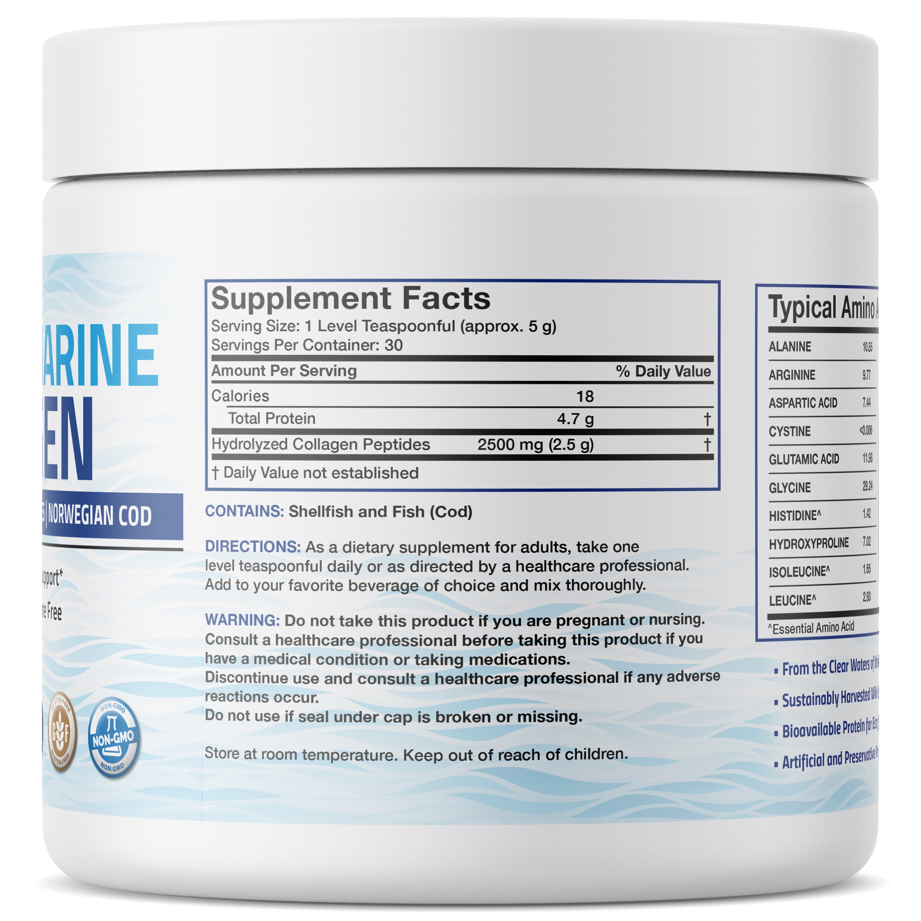 Bronson Marine Collagen Peptides Powder 100% Nordic Norwegian Cod Verified Sustainable Non-GMO Gluten Free, 150g (5.29 oz)