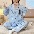 thumbnail image 1 of Conjunto de pijama con estampado de gatos para mujer, ropa de dormir de algodón suave, con cuello vuelto, informal, Kawaii, para otoño y primavera, 1 of 4