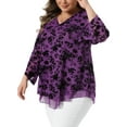 thumbnail image 4 of Agnes Orinda Women's Plus Size Dressy Blouse V Neck Mesh Casual Flowy Work Shirts 3/4 Flared Sleeve Tunic Tops 2X Purple, 4 of 6