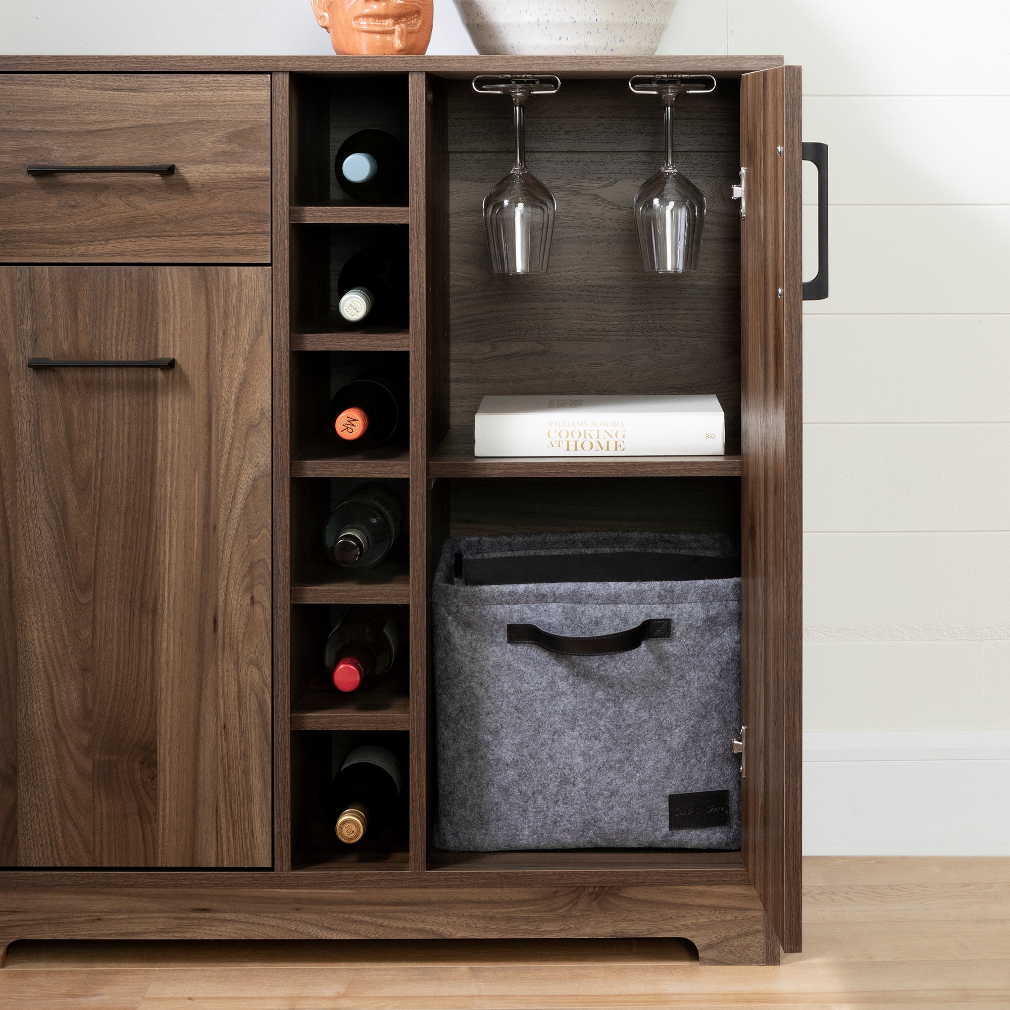 South Shore Vietti Bar Cabinet with Storage, Walnut