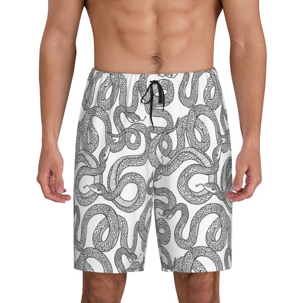 Balery Snake Pantalones cortos de pijama de punto de algodón para hombre con cinturilla y bolsillos-Small