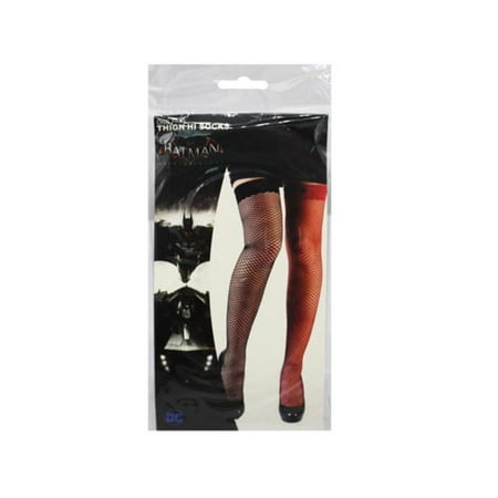 

Kole Imports AB798-32 Dc Batman Arkham Knight Thigh High Fishnet Socks - Black & Red - Pack of 32