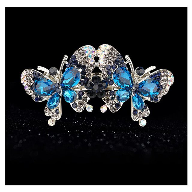 paquete de doble mariposa púrpura cristal rhinestone horquilla elegante temperamento cola de caballo clip horizontal deslumbrante agua diamante niña horquilla (tinta azul) JFHHH pequeña