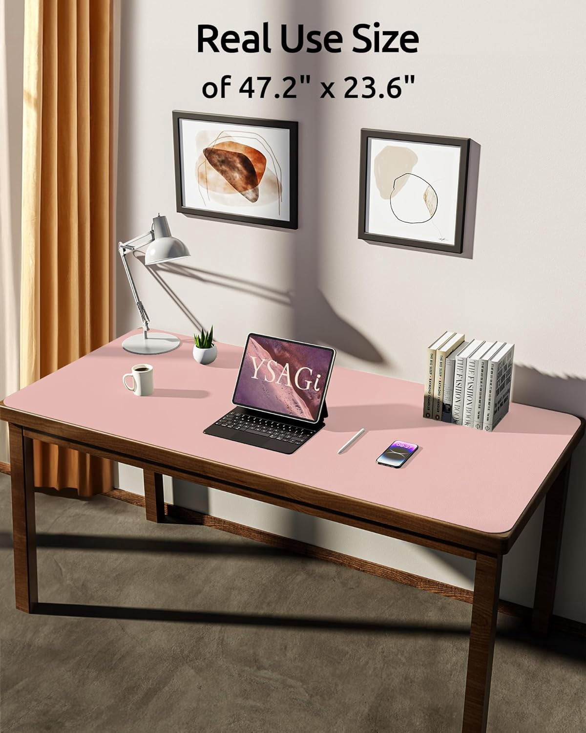 Leather Desk Pad Protector, Office Desk Mat, Large Mouse Pad, Non-Slip PU Leather Desk Blotter, Laptop Desk Pad, Waterproof Desk Writing Pad for Office and Home (Light Pink, 47.2" x 23.6")
