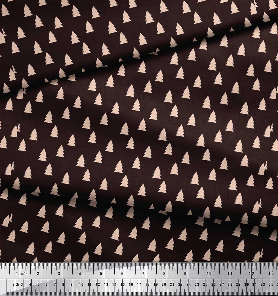Soimoi Brown Cotton Voile Fabric Christmas Tree Print Fabric by the Yard 42 Inch Wide