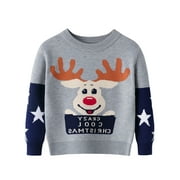 Goocheer 2-7Y Christmas Kids Sweater Boy Casual Knit Pullover Long Sleeve Crew Neck Elk Winter Warm Tops Xmas Clothes Outfit