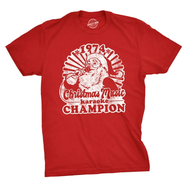 Crazy Dog TShirts Mens 1974 Christmas Music Karaoke Champion T shirt