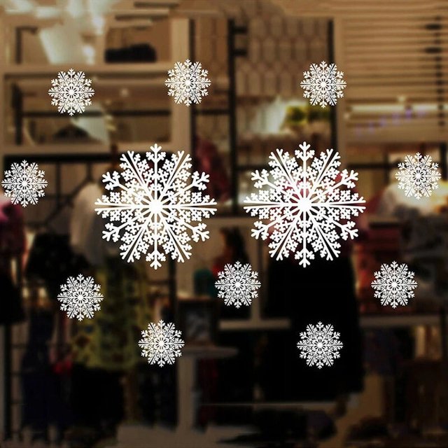 Pegatinas grandes de Navidad para ventana, calcomanías blancas para árbol de Navidad, copo de nieve, alce, decoraciones para el hogar, Año Nuevo 2024