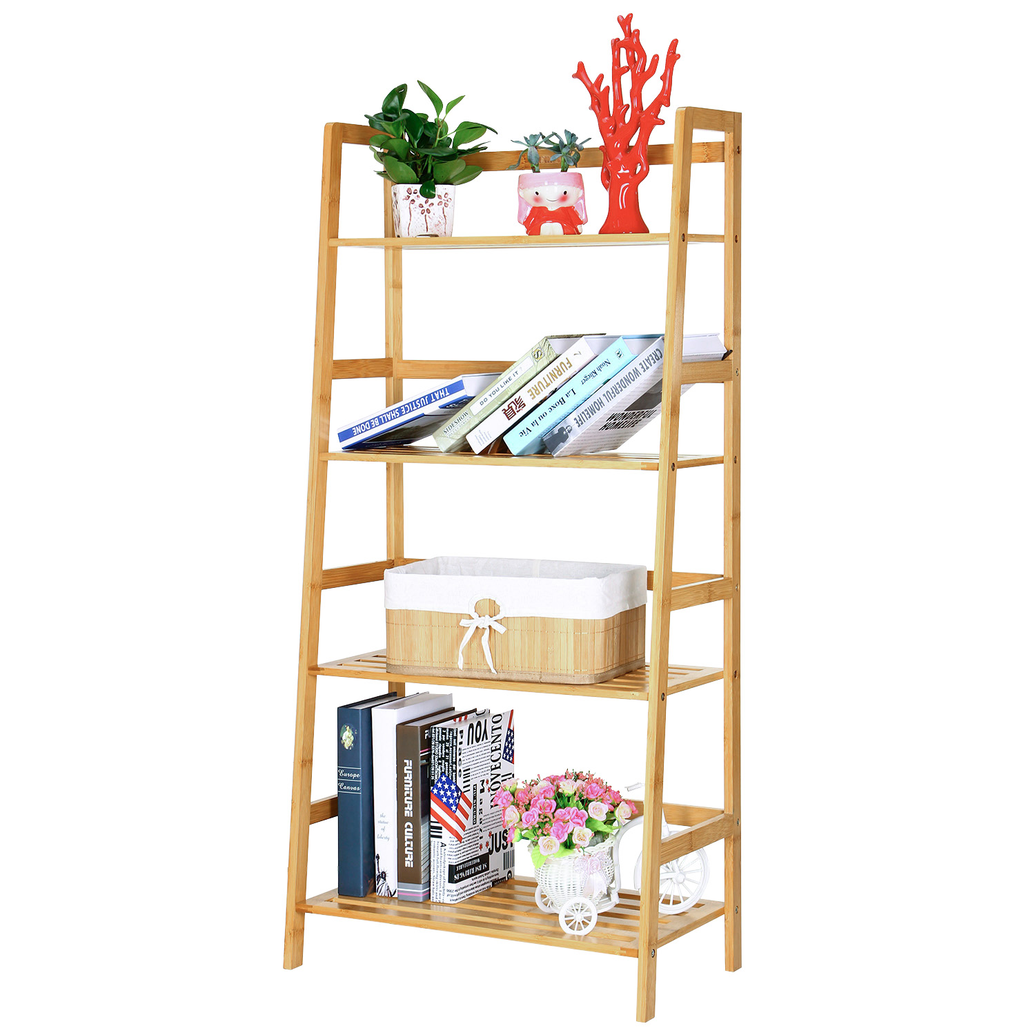 Mllieroo Multifunctional 4 Shelf Bamboo Bookcase Plant Flower Display
