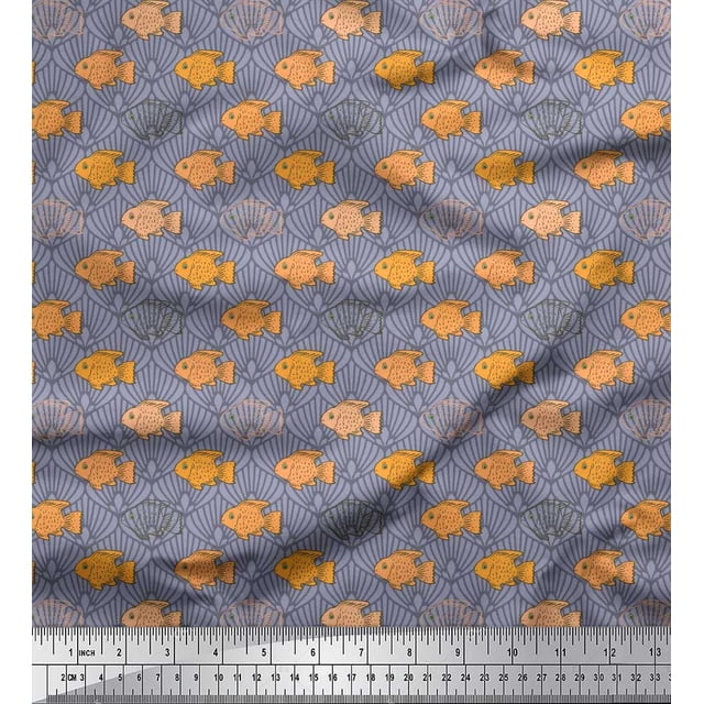 Soimoi Moss Georgette Fabric Fish & Shells Ocean Print Sewing Fabric Yard 42 Inch Wide