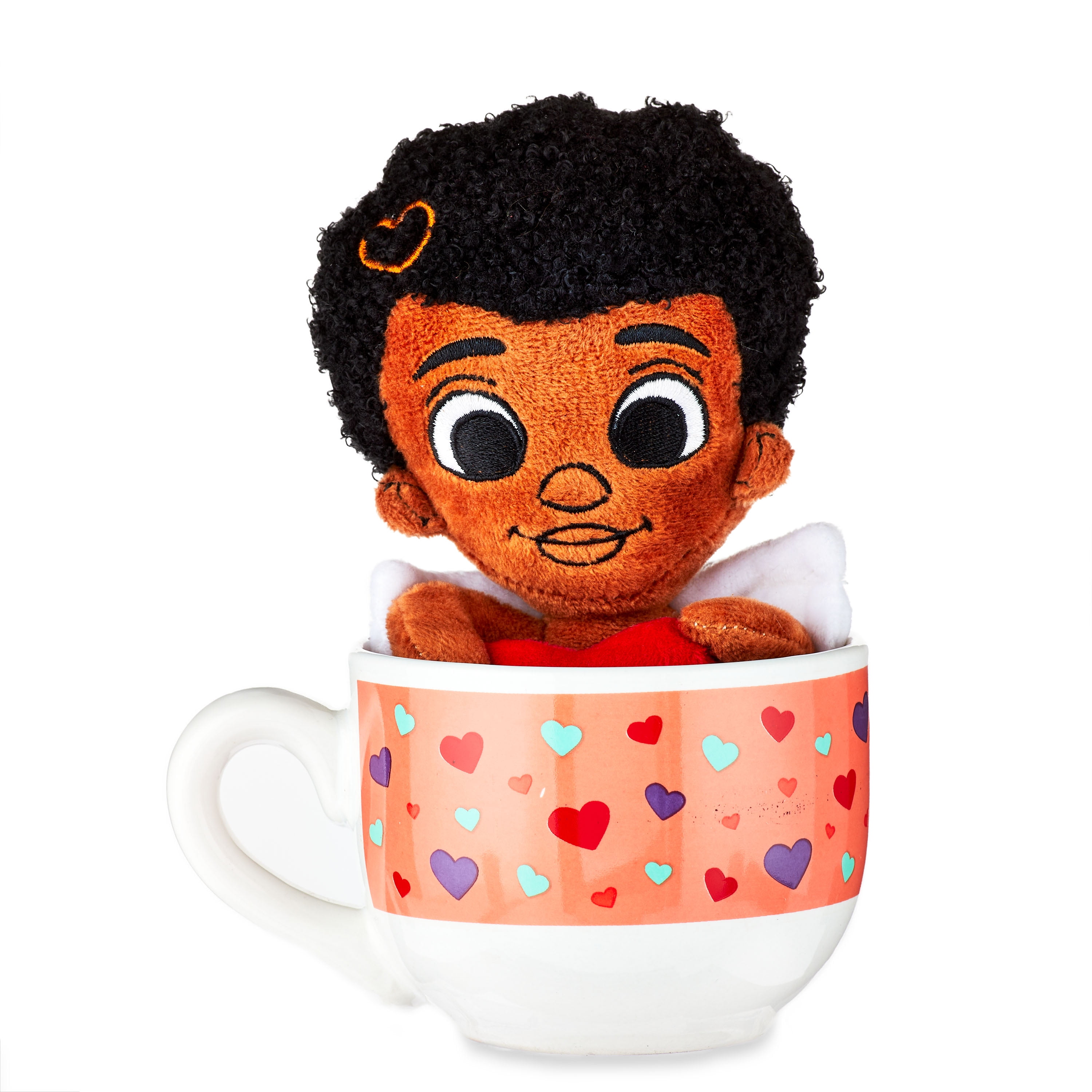 Black Paper Party, Valentine's Day Cupid 6" Plush in a Cappuccino Mug, 15 Ounce Capacity, Pink Multi-Color, Ceramic, Plush