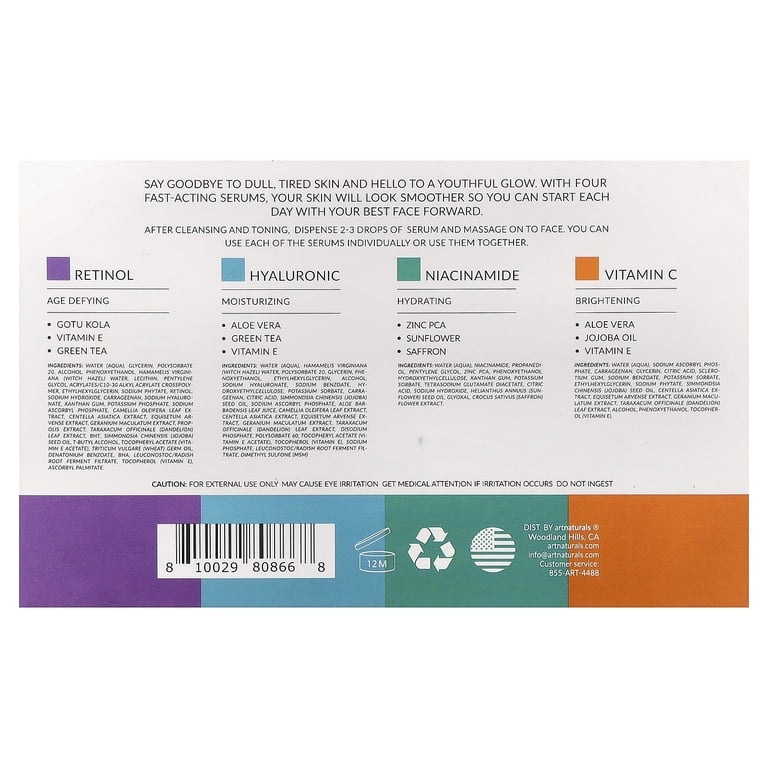 artnaturals Serum Top 4 Set, 4 Count, 1 fl oz (29.5 ml) Each
