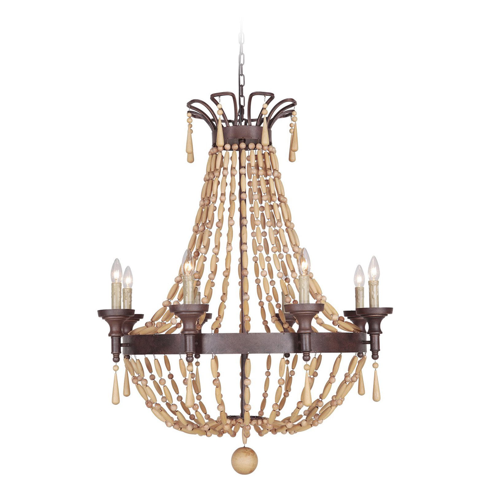Craftmade Berkshire 9 Light Aged Bronze Chandelier With Unfinished Wood Beads 