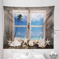 thumbnail image 1 of Beach Tapestry, Summer Holiday with Seashells Starfish and Palm Tree Ocean Print, Fabric Wall Hanging Decor for Bedroom Living Room Dorm, 5 Sizes, Pale Brown Sky Blue, by Ambesonne, 1 of 1