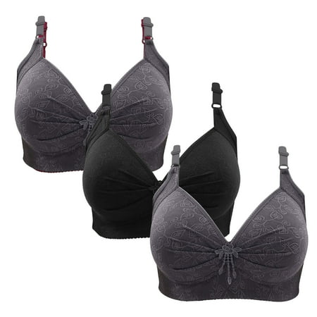 Gnurob Wireless Bralette for Women Push Up Bra Plus Size Floral Lace Bralettes No Underwire Brassiere 3 PC Soft Everyday Bras Adjustable Widen Band Underwear Clearance Saving A08-Gray X-Large