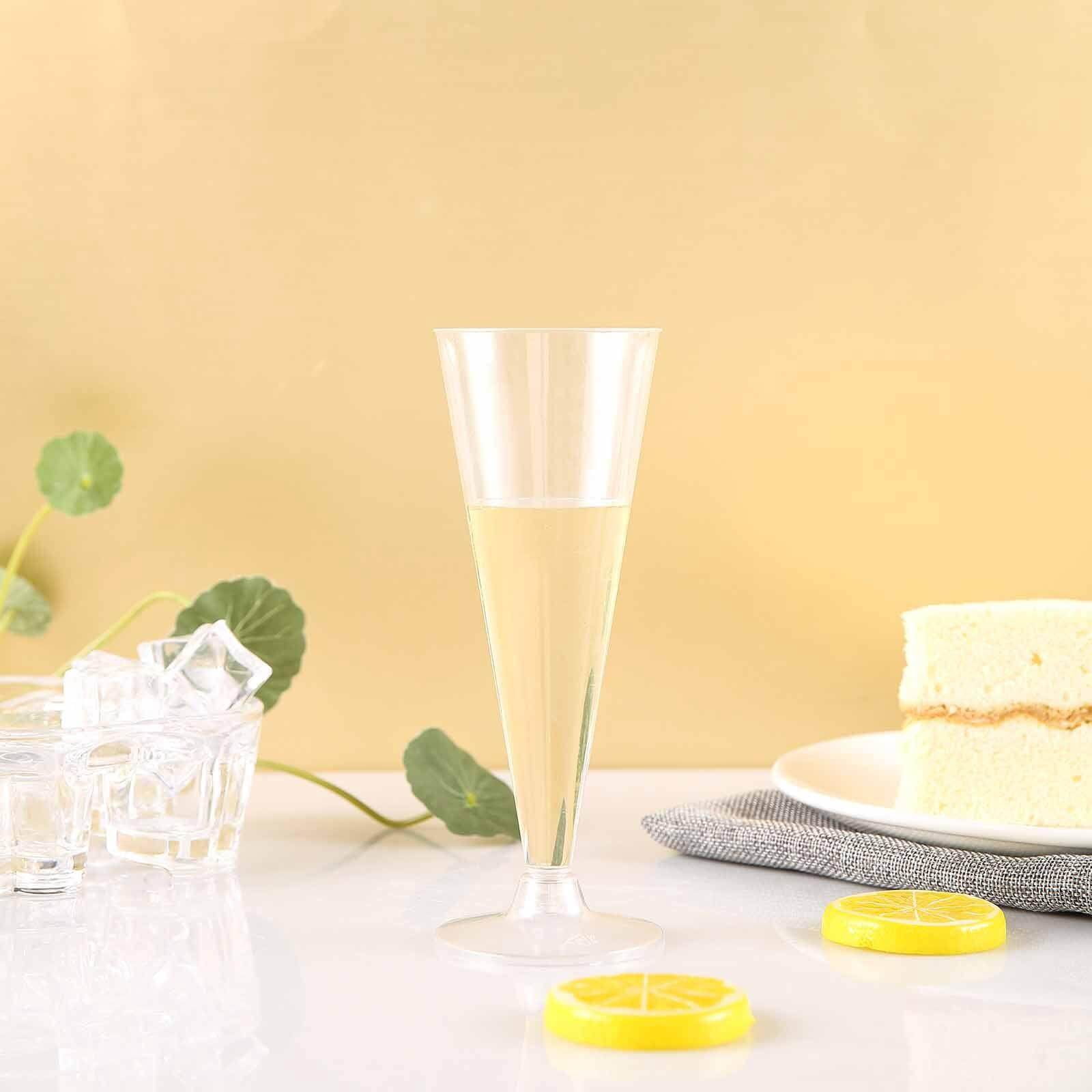 Efavormart 60 Pack 7oz Clear Plastic Disposable Champagne Flute Glasses, Trumpet Design | Detachable Base