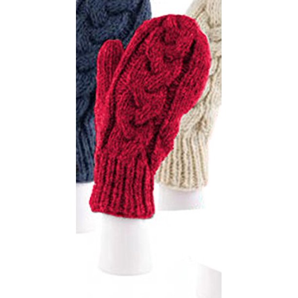 Red Braided Cable Wool Mittens