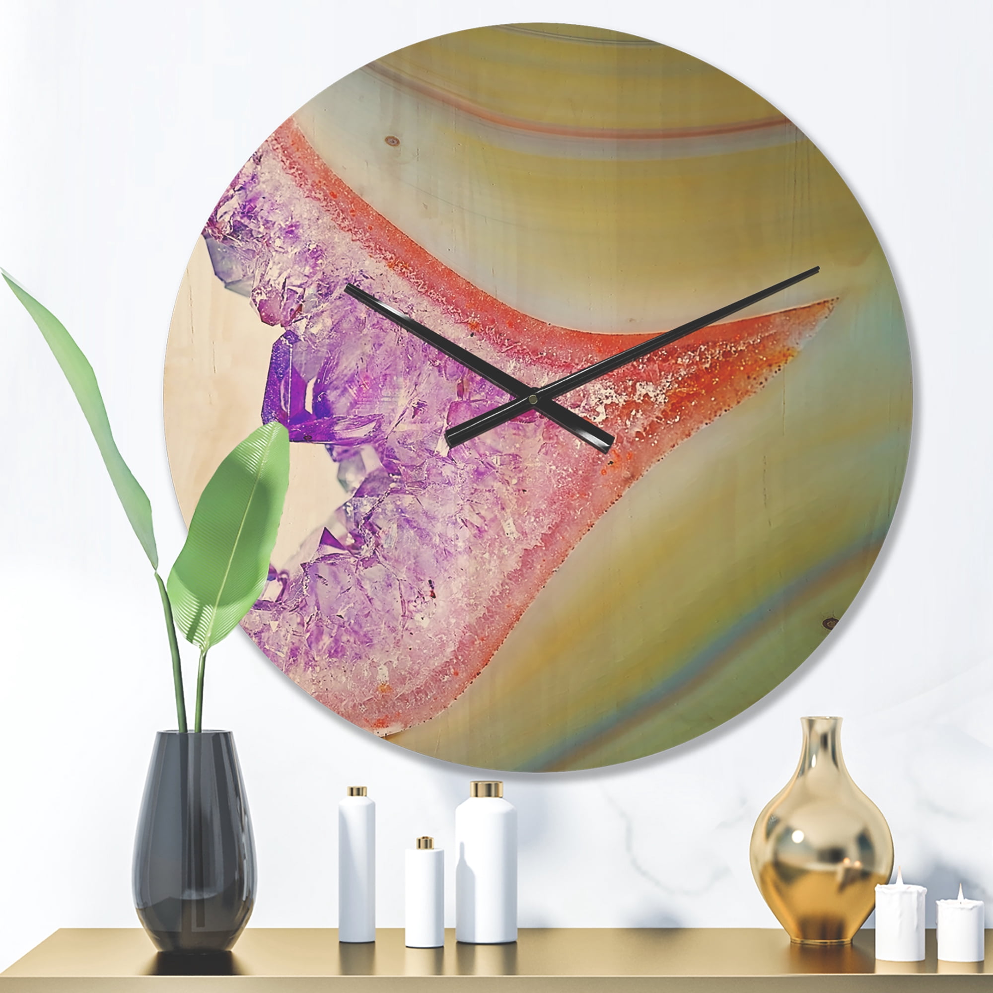 Designart 'Close Up Natural Agate' Modern Wood Wall Clock