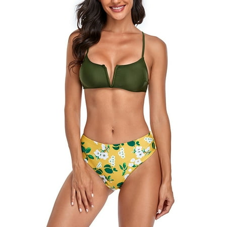 

Finelylove Womens Bikini Swimsuits Padded Sport Bra Style Bikini Green S