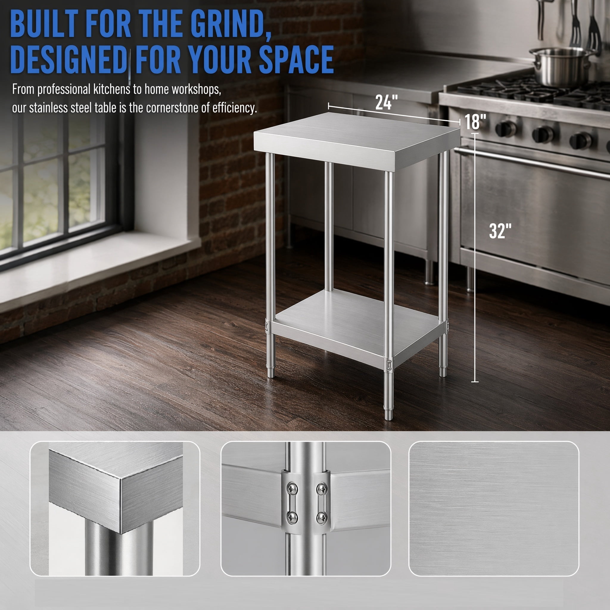 GARITIN 24 x 18 Inch Commercial Work Table, Stainless Steel Kitchen Prep Table with Under Shelf for Restaurant & Home, Silver
