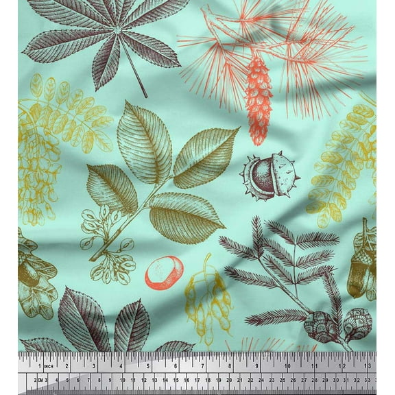 Soimoi Cotton Duck Fabric Spruce & Chestnut Leaves Fabric Prints By Yard 42 Inch Wide