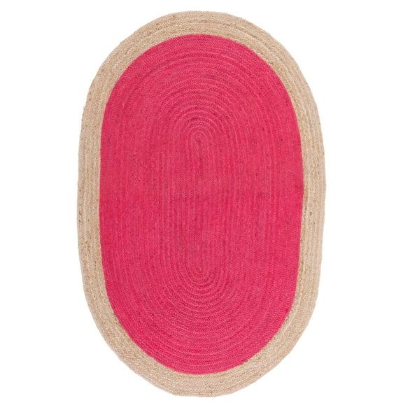 SAFAVIEH Natural Fiber Cebrail Geometric Area Rug, Fuchsia/Natural, 5' x 8' Oval