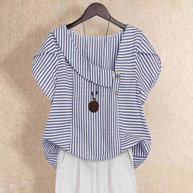 Women's Plus Size Striped Asymmetrical V-Neck Blouse – Petal