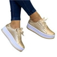 thumbnail image 3 of Willtoo Sneakers For Women Slip On Wide Width PU Leather Shoes Lace Up Casual Fashion Walking Platform Flats Loafers Gold, 3 of 5