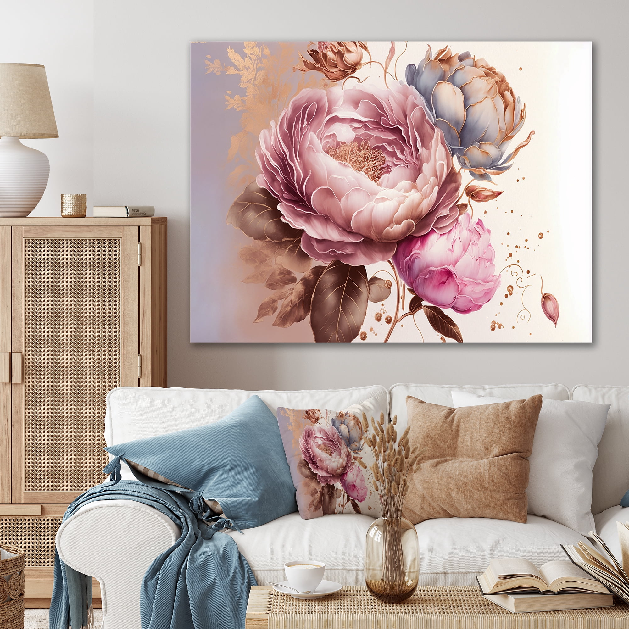 Designart Pink And Gold Rose I Canvas Wall Art