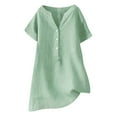 thumbnail image 6 of SDNall Summer Blouses for Women 2024 V-Neck Short Sleeve Loose Button Cotton and Linen Tunic Blouses & Button-Down Shirts (Green, Sizes S-XXXXXL), 6 of 9