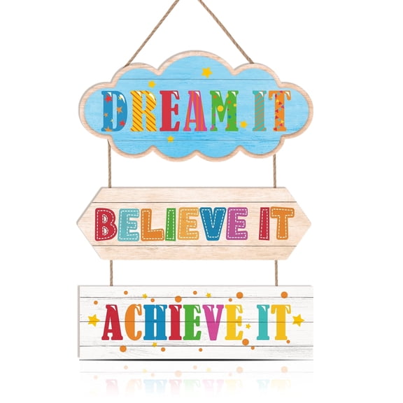 Rainbow Motivational Wood Hanging Sign,Playroom Wood Sign,Inspirational Quote Wooden Sign,Colorful Wall Hanging Sign,Positive Quotes Wall Plaque For Kids Room,School,Nuserry Decor,5”X12” 3.5”X12”x2