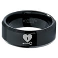 thumbnail image 2 of Tungsten Heart and Key Band Ring 8mm Men Women Comfort Fit Black Beveled Edge Polished, 2 of 4