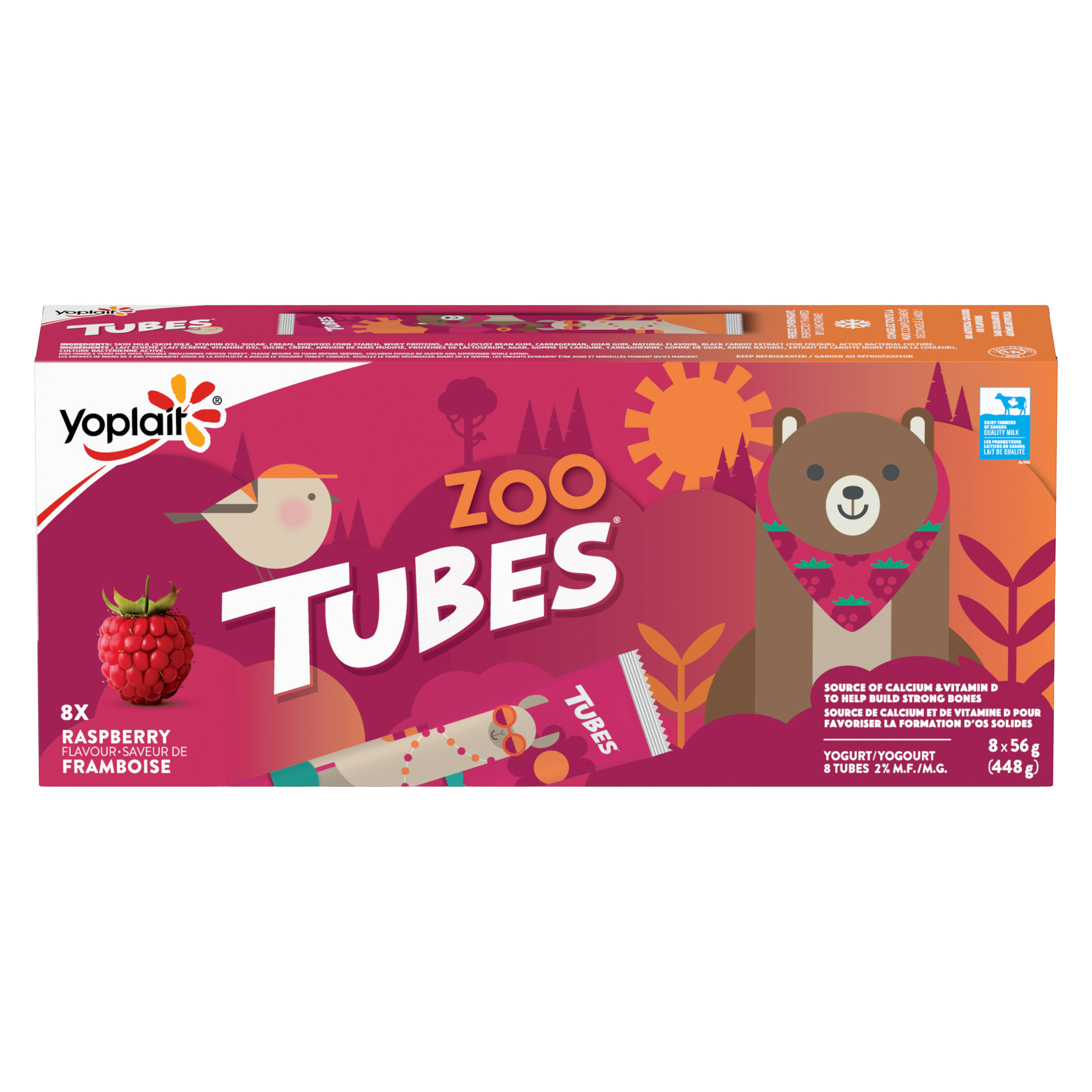 Yogourts en tube Yoplait 1 %, Framboises, collations au yogourt pour enfants, 56 g 8x56g