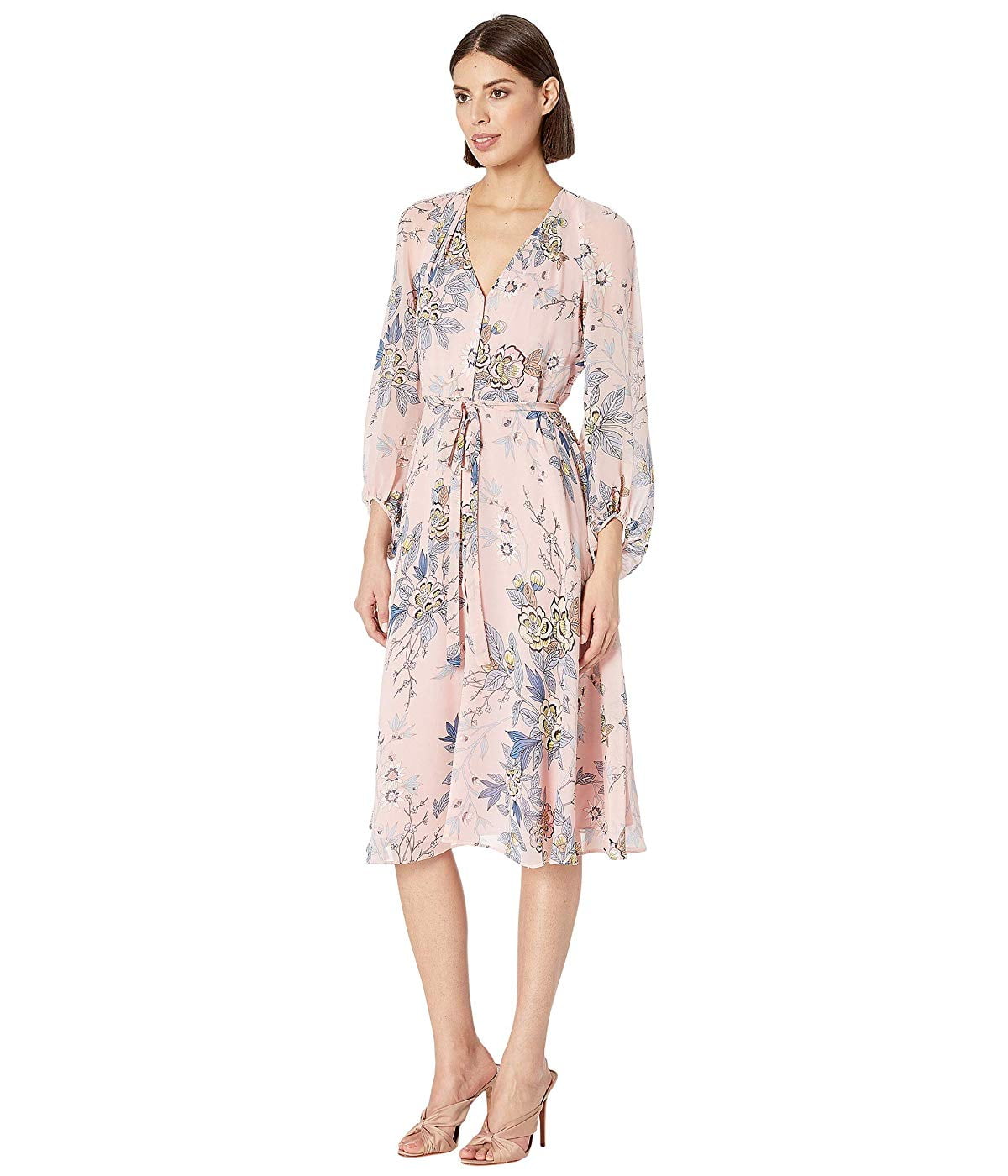 chiffon balloon sleeve dress