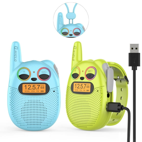 Walkie Talkies QNIGLO recargables para niños, paquete de 2 con radio FM