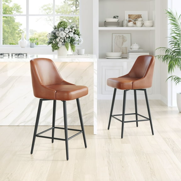 Keppel Swivel Counter Stool Brown Counter Stool, Modern Style, Plush and durable faux leather fabric, Plywood, Indoor Bar