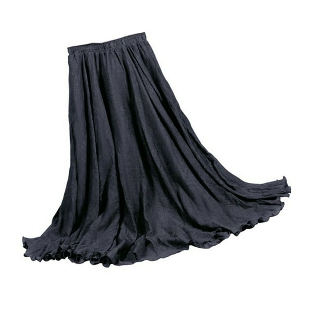 Guardurnaity Maxi plisada de color sólido con cintura elástica bohemia para mujer Prendas para la parte inferior del cuerpo negro